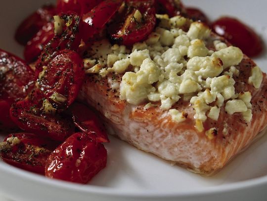 Feta Roasted Salmon and Tomatoes