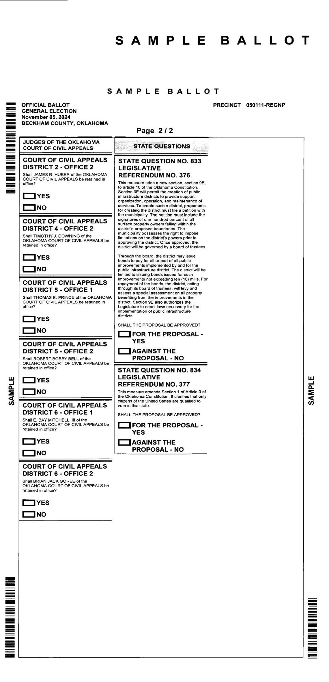 Beckham County Election Board releases November sample ballot