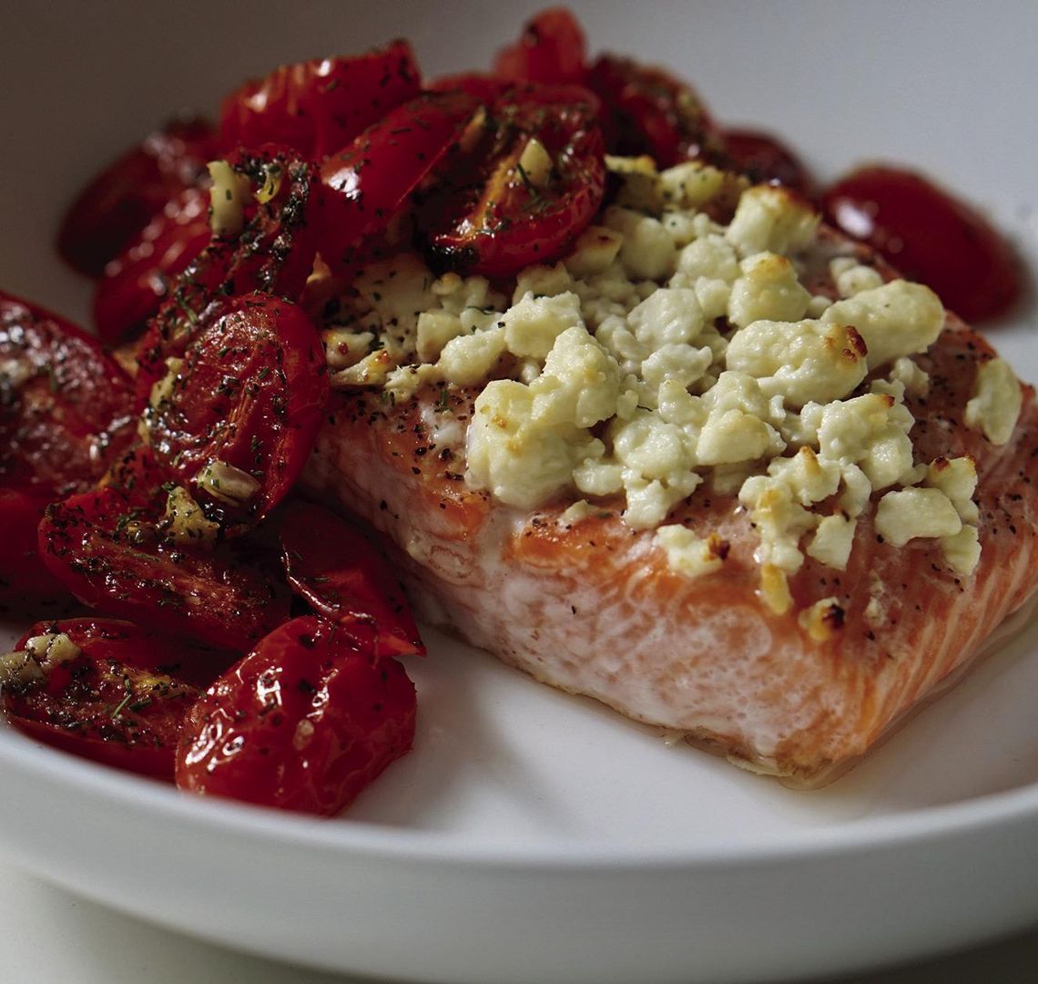 Feta Roasted Salmon and Tomatoes