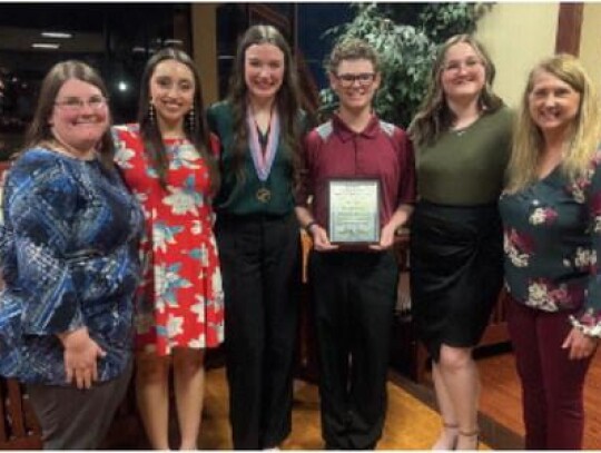 Picture above left to right. Seniors that attended the banquet. Coach Brenna Sweat, Makenna Valdez, Emma Ferrero, Trevor Dye, Kelsie Johnson, and Coach Sheila Hunter. Not pictured Cassidy Crabb.