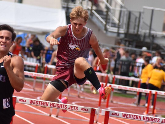 Sayre Eagle Zane Allen placed fifth in the 110 hurdles at the state track meet